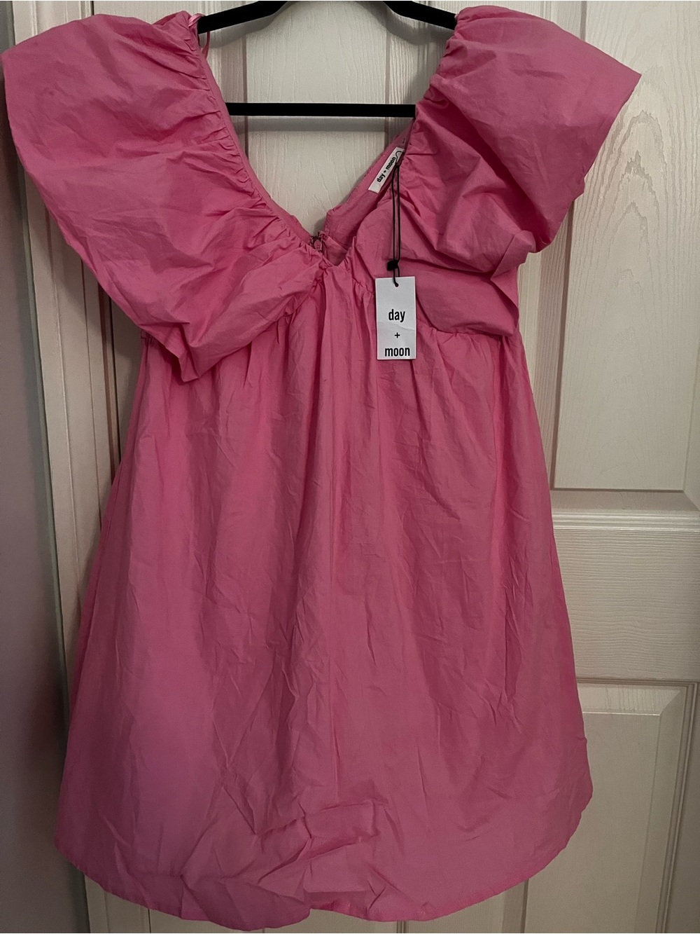 day + moon Pink Puff-Sleeve Mini Dress